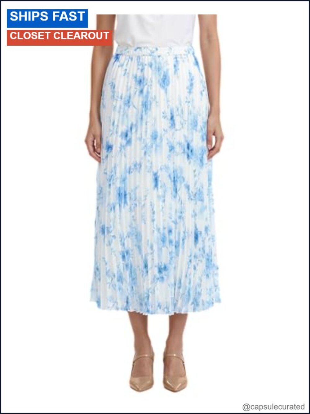 Anne Klein Pull On Pleated Midi Skirt 100% Polyester Business Casual